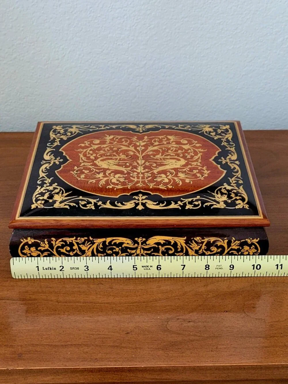 Vintage Italian Marquetry Reuge Swiss Music Jewelry Box Inlaid Wood AS-IS NR